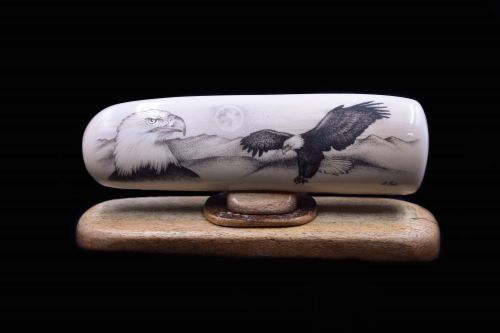 EAGLE IN FLIGHT SCRIMSHAW